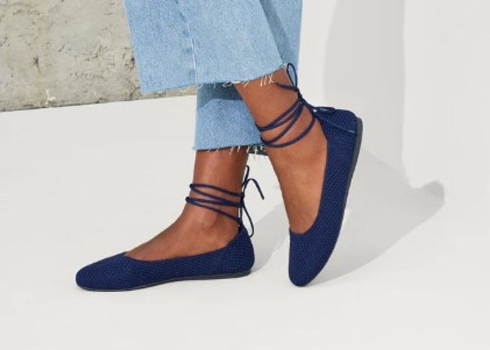 Rothy's Women's 7 Flats Square Toe Wrap Navy Blue Ballet Shoes NEW